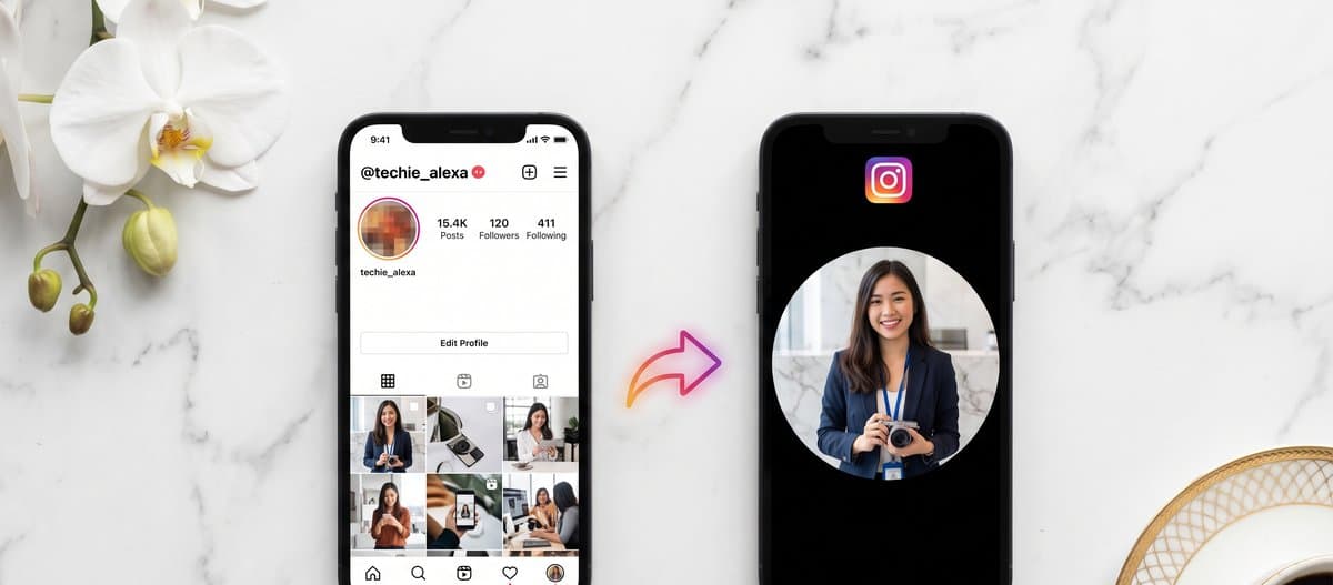 Phone screen showing an Instagram profile photo expanded to full HD resolution