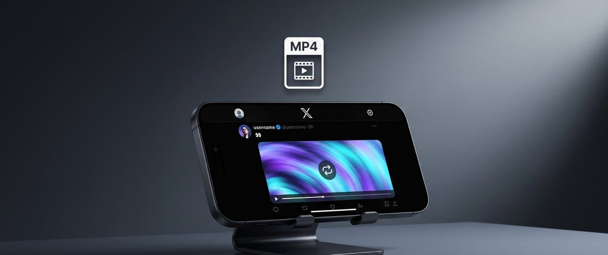 Phone screen showing a Twitter / X post with a looping GIF and a download MP4 button highlighted